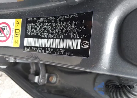 2019 Lexus Es 350 z USA, uszkodzony, nr VIN 58ABZ1B11KU041165